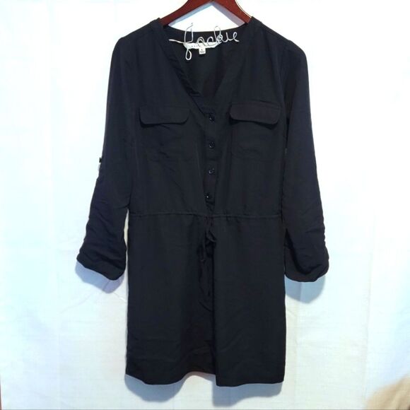 Max Studio Black Roll Tab Sleeve Drawstring Blouson Dress Size Small - Picture 1 of 10
